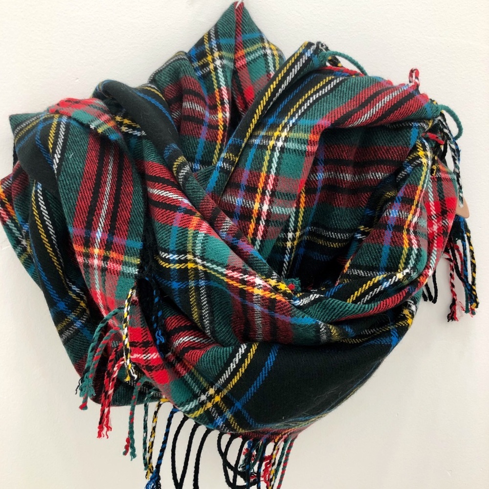 J. Crew Black Rich Saffron Plaid Blanket Scarf